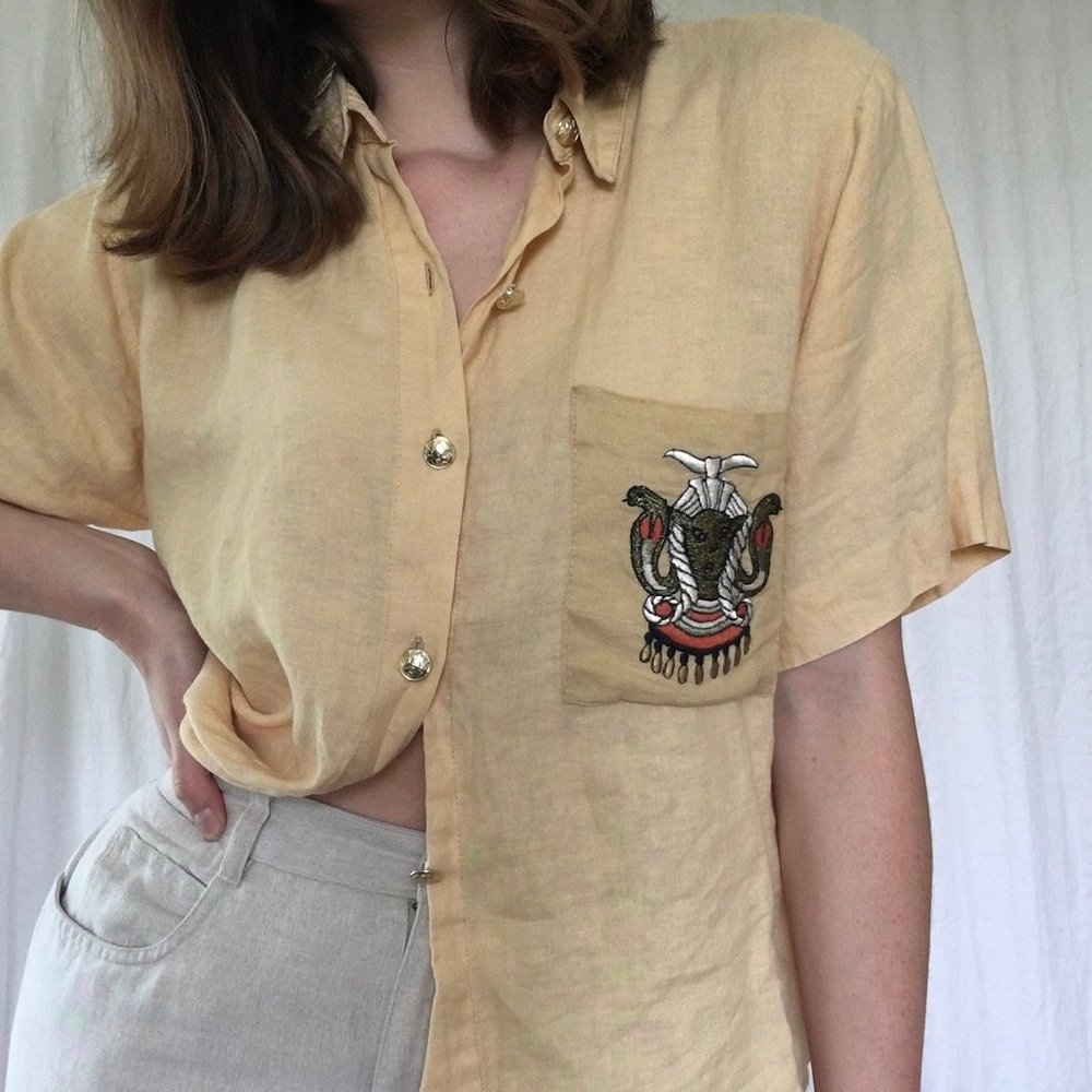 Handmade yellow linen buttondown